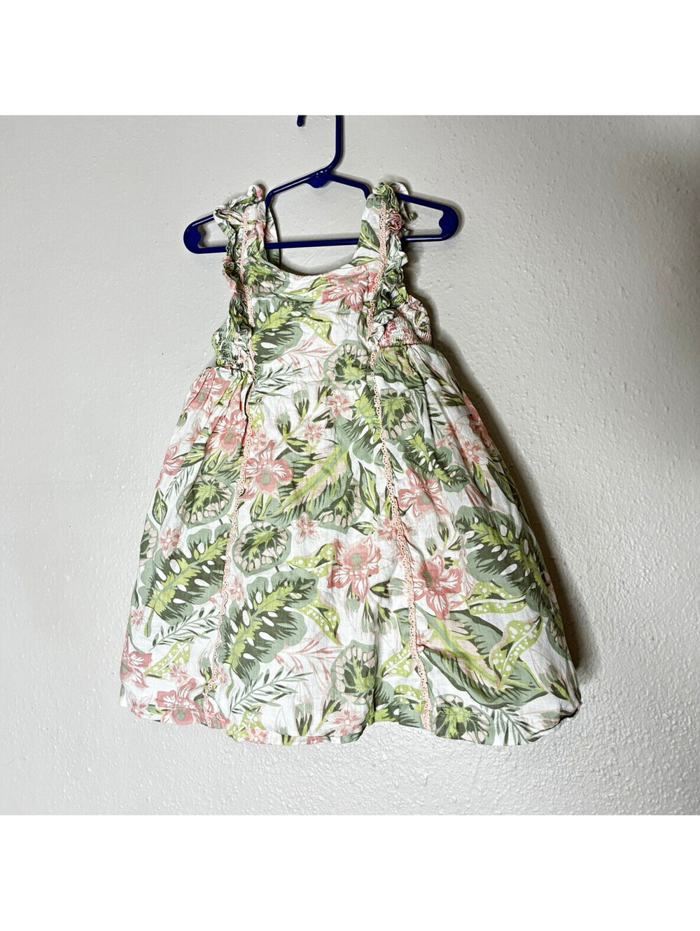 Tommy Bahama Girls 4T Floral Tropical Smocked Lined Cotton Sundress Green